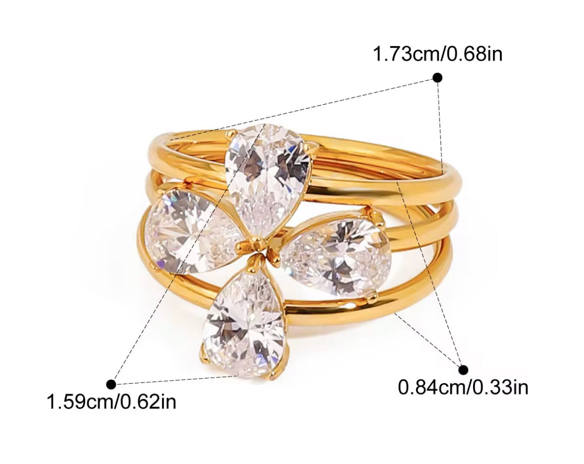 Teardrop Four-Leaf Stackable Rings