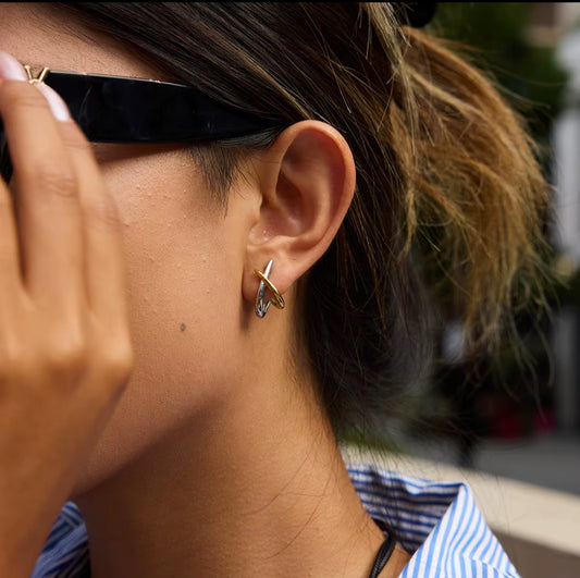 Dual Line Cross Earrings