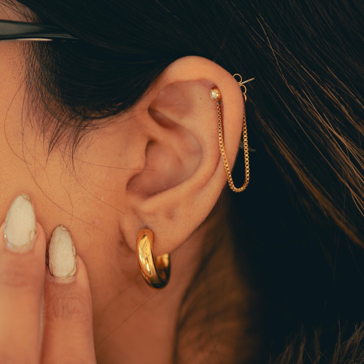 Glimmer Stud Chain Earrings