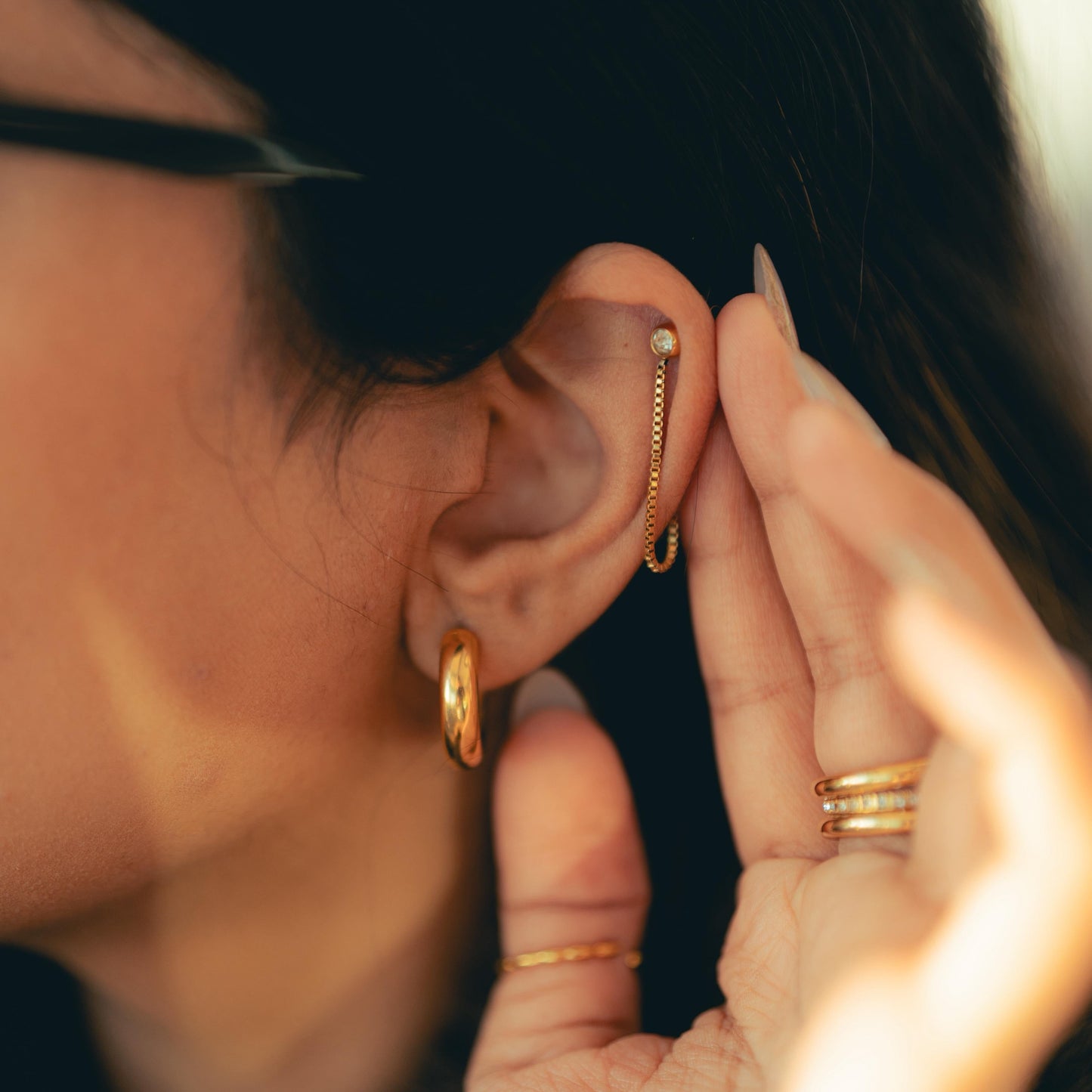 Glimmer Stud Chain Earrings