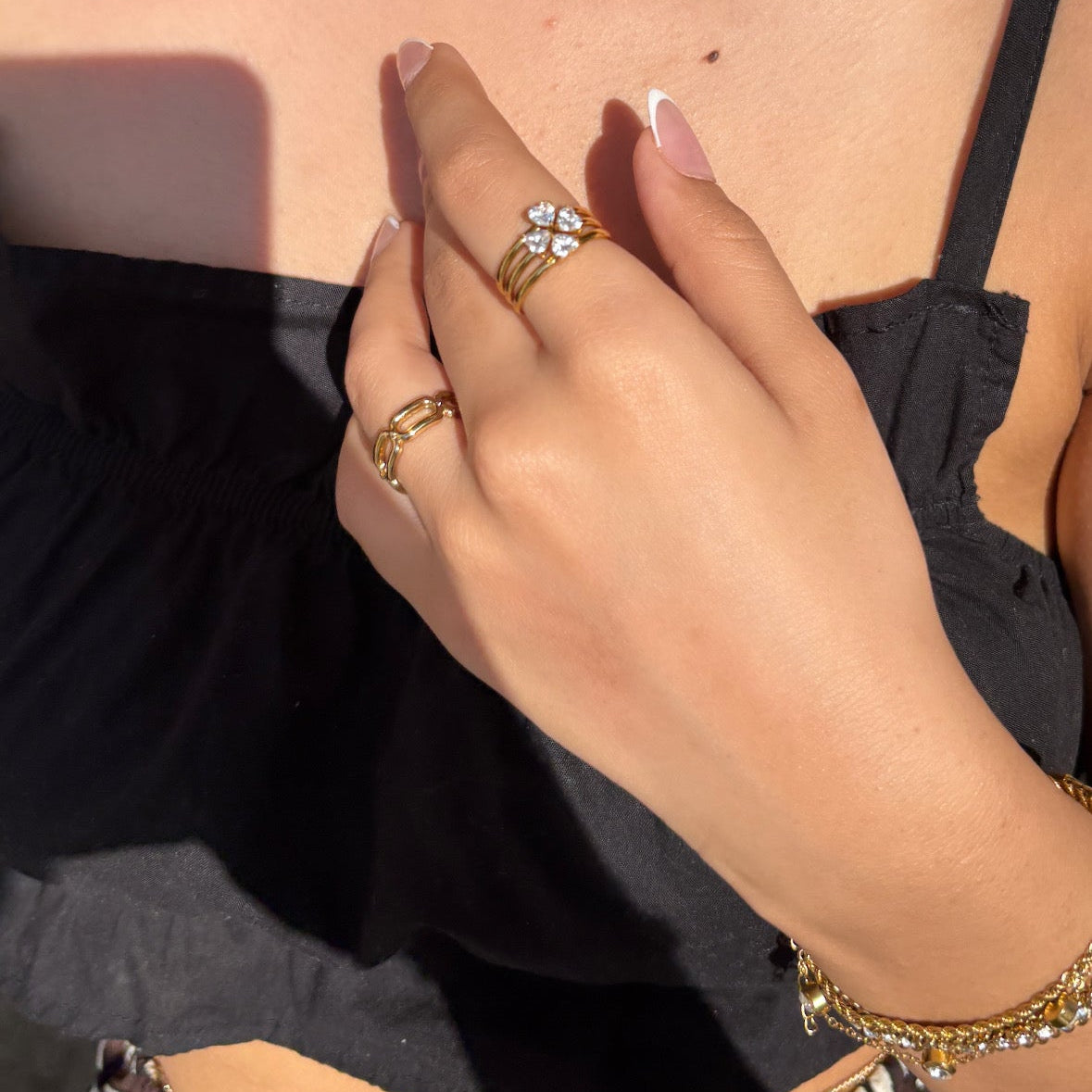 Teardrop Four-Leaf Stackable Rings
