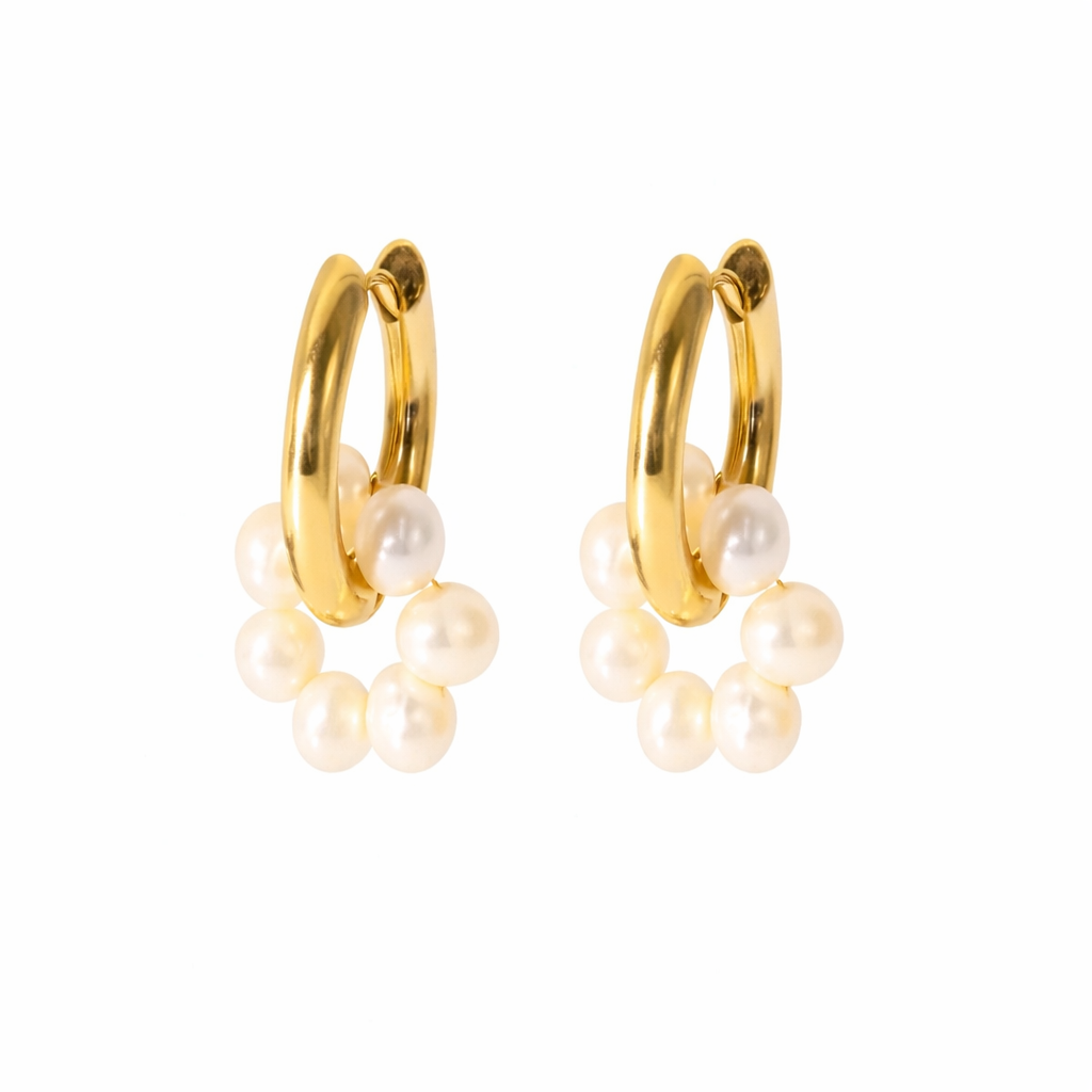 Pearl Drop Down Hoop Earrings