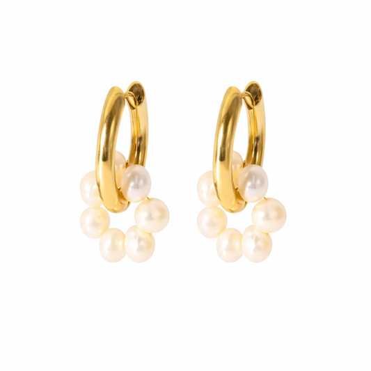Pearl Drop Down Hoop Earrings