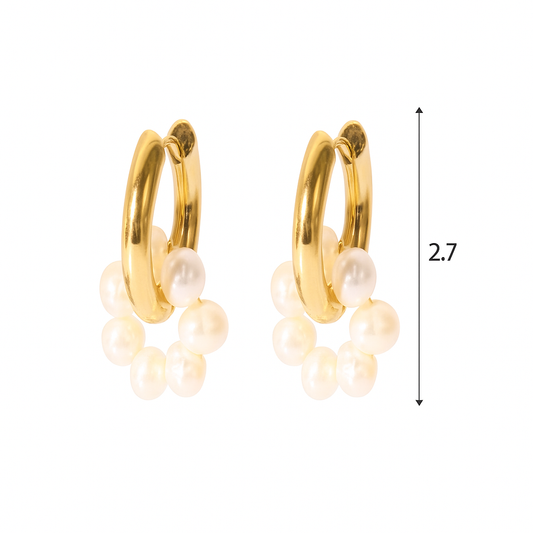 Pearl Drop Down Hoop Earrings