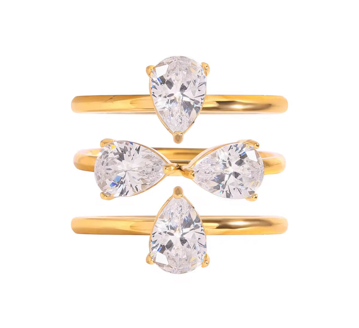 Teardrop Four-Leaf Stackable Rings