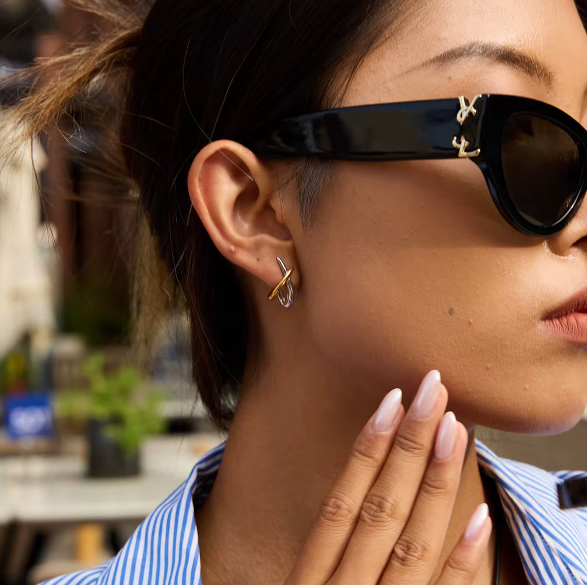 Dual Line Cross Earrings