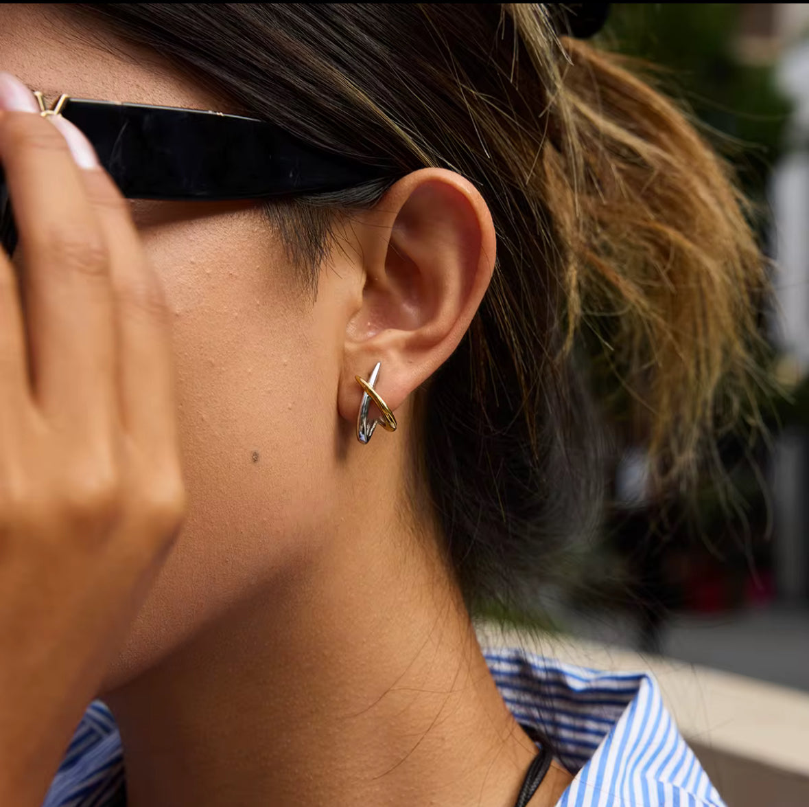 Dual Line Cross Earrings