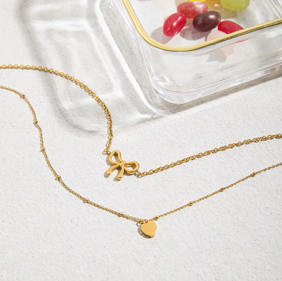 Bow Heart-Shaped Double Layered Necklace