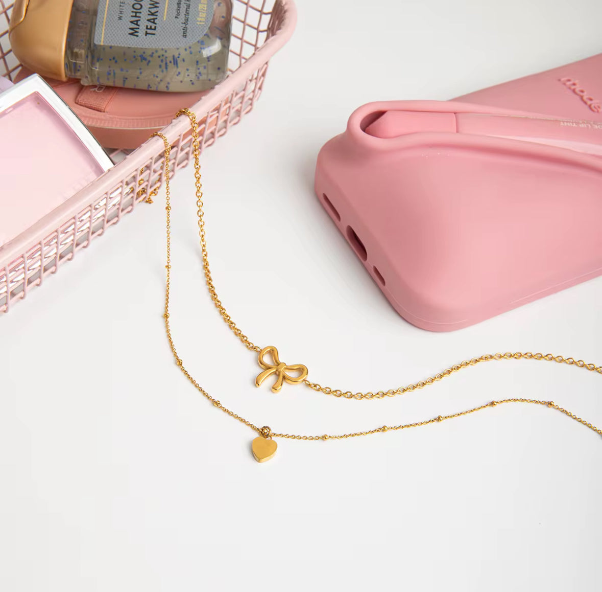 Bow Heart-Shaped Double Layered Necklace