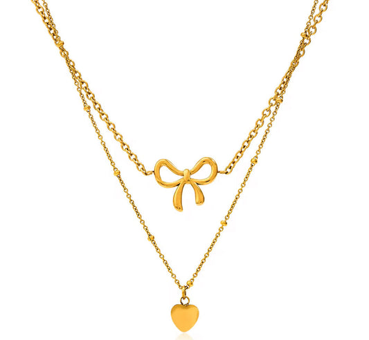 Bow Heart-Shaped Double Layered Necklace