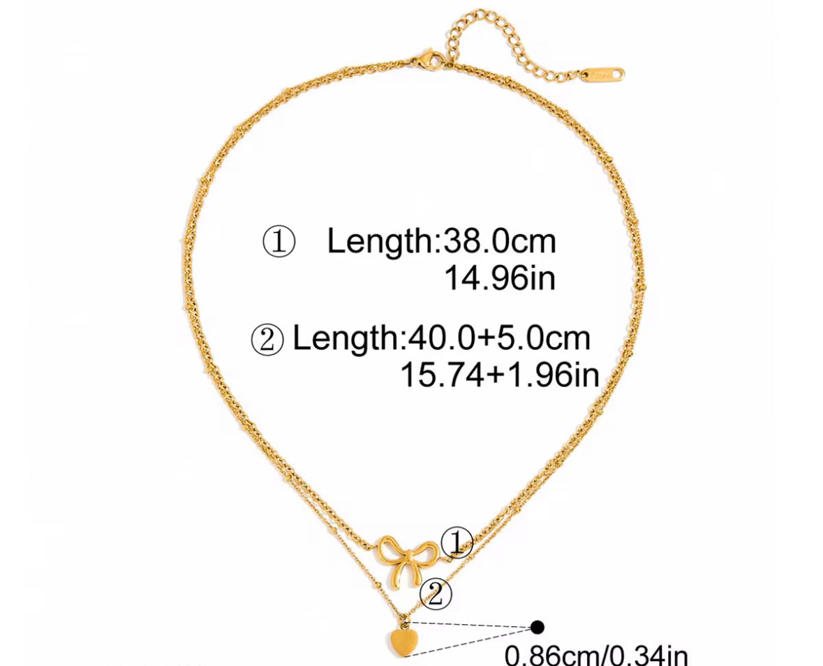 Bow Heart-Shaped Double Layered Necklace