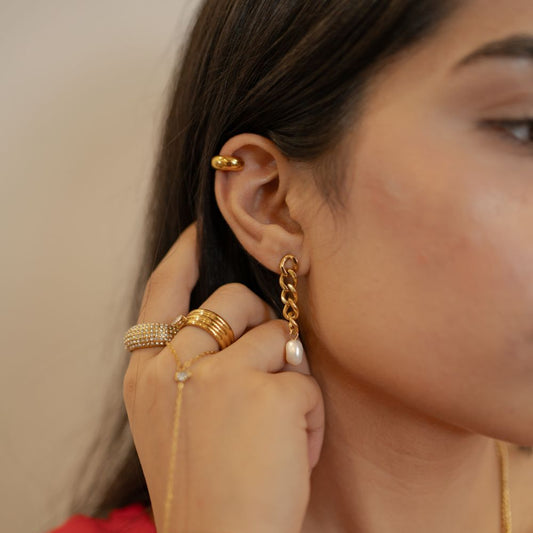 Pearl Drop Link Earrings